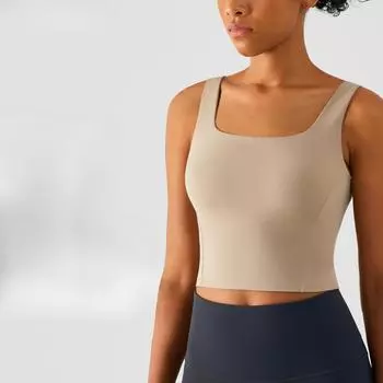 Женский удобный цельный топ для йоги с фиксированной чашкой, без рукавов, удлиненный спортивный бюстгальтер, широкая бретелька, майка для йоги 4