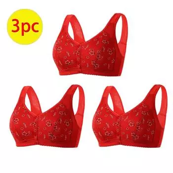Женский удобный кружевной дышащий бюстгальтер из 3 предметов без ободков L красный