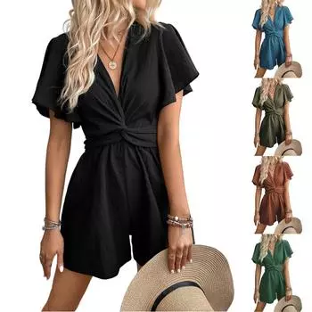 Женский удобный повседневный комбинезон с коротким рукавом, свитер, комбинезон, шорты S синий