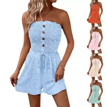 Женский удобный повседневный комбинезон с коротким рукавом, свитер, комбинезон, шорты L бежевый