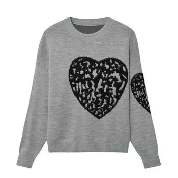 Женский удобный повседневный вязаный пуловер с рукавами «летучая мышь» в форме сердца и заплатками S серый