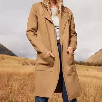 Женский удобный свободный шерстяной кардиган повседневный с лацканами для поездок на работу простой однотонный повседневный женский пиджак на осень-зиму S чёрный