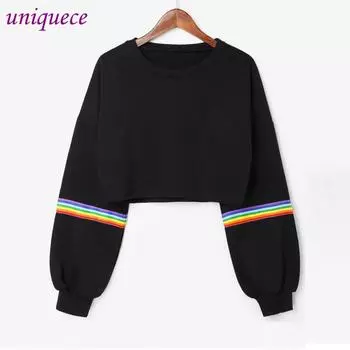 Женский укороченный короткий свитер с длинным рукавом в полоску, джемпер, черный пуловер, топ