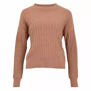 Женский укороченный свитер тонкой ребристой вязки VILA XL коричневый