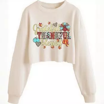 Женский укороченный свитшот Осень Хэллоуин С длинным рукавом Свитшот-пуловер S бежевый