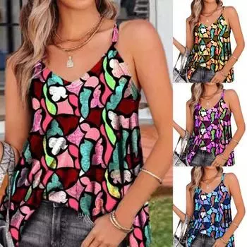 Женский укороченный топ без рукавов с v-образным вырезом и принтом на спагетти, жилет, пляжная одежда L фиолетовый