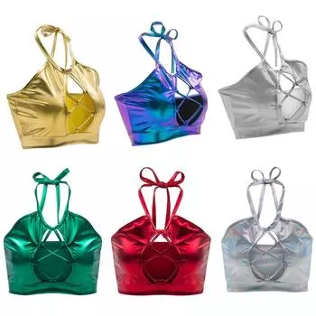 Женский укороченный топ-бюстгальтер с металлизированной ажурной спинкой и бретельками на бретельках M