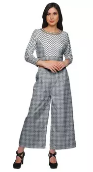 Женский укороченный топ Moomaya с палаццо, комплект из 2 предметов, нарядное платье в этническом стиле с принтом 2XL серый