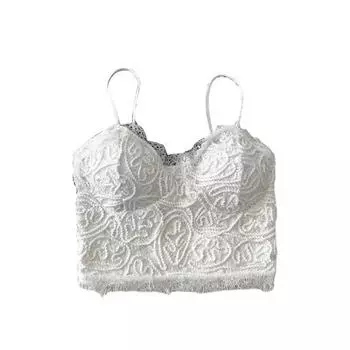 Женский укороченный топ на бретельках, кружевная майка без рукавов с открытой спиной и v-образным вырезом, однотонная чёрный