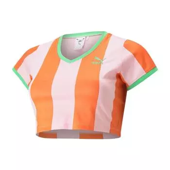 Женский укороченный топ Puma X Dua Lipa Color Block Striped с короткими рукавами и V-образным вырезом 536637-86 S