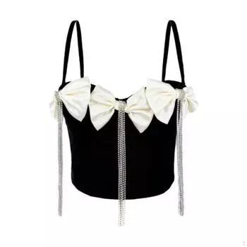 Женский укороченный топ с длинными кисточками и стразами, корсет с галстуками-бабочками для вечеринки на сцене клуба 38C 85