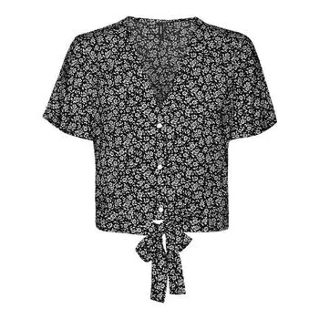 Женский укороченный топ с завязками и мелкими цветочками VERO MODA XS чёрный