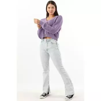 Женский укороченный трикотажный кардиган на пуговицах Сиреневый