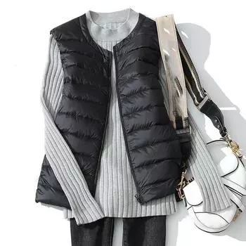 Женский ультралегкий пуховый жилет, легкий жилет, женский ветрозащитный теплый белый пуховый пуховик без рукавов, пальто больших размеров 8XL