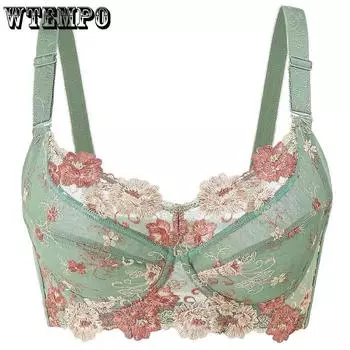 Женский ультратонкий бюстгальтер большого размера с полным покрытием и цветочной вышивкой, нижнее белье 36, 38, 40, 42, 44, 46, 48 BCDEF 36/80B чёрный