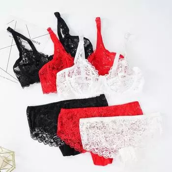 Женский ультратонкий комплект нижнего белья из кружева, сексуальное прозрачное кружевное нижнее белье, бюстгальтер пуш-ап на косточках и стринги с низкой талией, удобный комплект нижнего белья 34/75B белый