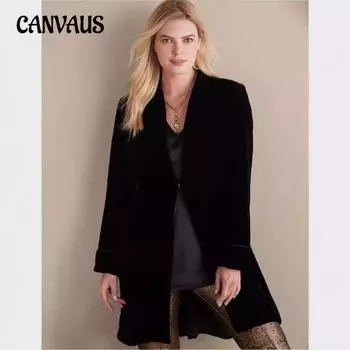 Женский уличный тренд, бархатный длинный пиджак, кардиган, новый тренчкот с длинными рукавами S чёрный