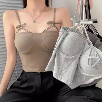 Женский уникальный жилет на бретельках в сладком и пряном стиле, сексуальный топ во французском стиле, летний бесшовный жилет без бретелек, женская одежда One Size белый