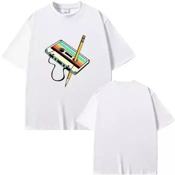 Женский унисекс-топ 80-х годов, кассетная лента, карандаш, ретро, винтажная музыка 1980-х годов, короткий рукав, женская одежда, винтажная футболка, Camisetas 4XL чёрный