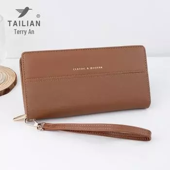 Женский универсальный кошелек Tailian из темной кожи на молнии