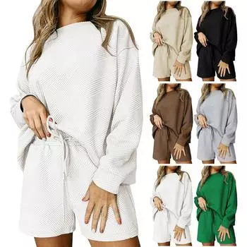 Женский универсальный однотонный повседневный костюм с текстурой, ранний осенний новый свободный комплект из двух предметов на шнурке, закрывающий мясо, для женщин XL