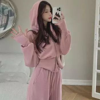 Женский универсальный розовый комплект из толстовки и брюк - повседневная спортивная одежда на осень/зиму 2023 г. L розовый