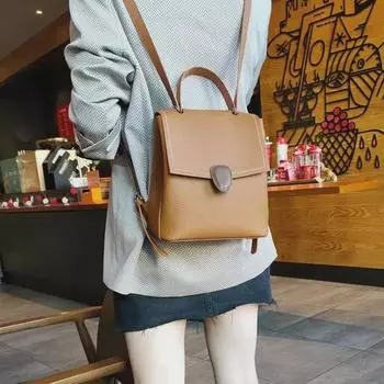 Женский универсальный рюкзак большой вместимости из натуральной кожи для поездок на работу 24x12x21 CM чёрный