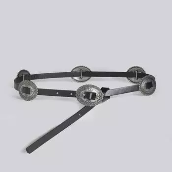 Женский универсальный тонкий пояс из искусственной кожи в стиле вестерн Bohemian чёрный