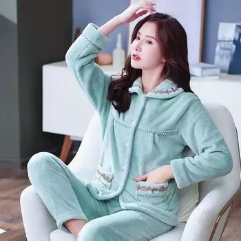 Женский утепленный домашний костюм из кораллового флиса на осень и зиму, с длинными рукавами, теплый топ + брюки, комплект из двух предметов 3XL