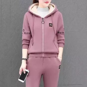 Женский утепленный и утепленный осенне-зимний костюм из двух предметов: толстовка с капюшоном и длинными рукавами + повседневные спортивные штаны 3XL