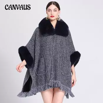Женский утепленный воротник из искусственной шерсти выдры, накидка, шаль, свободный вязаный кардиган большого размера One size хаки