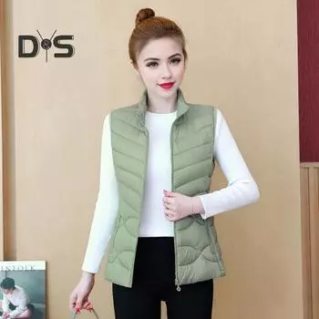 Женский утепленный жилет осень-зима, ультралегкий, застегивающийся на молнию, теплый, безрукавка, приталенный, ветрозащитный, с воротником-стойкой, жилет для дома и работы XL светло-розовый