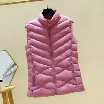 Женский утепленный жилет осень-зима, ультралегкий, застегивающийся на молнию, теплый, безрукавка, приталенный, ветрозащитный, с воротником-стойкой, жилет для дома и работы XL вино красного