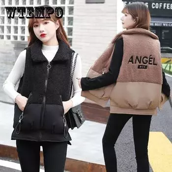 Женский утепленный жилет, осенне-зимний свободный пуховый хлопок, укороченная куртка больших размеров из овечьей шерсти XXXL розовый
