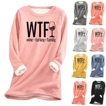 Женский утолщенный флисовый свитер с изображением винной индейки, семейный, на День благодарения, теплый, с круглым вырезом, с принтом «семья» L чёрный