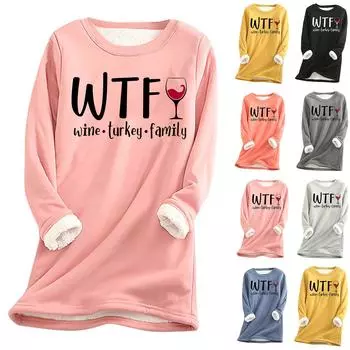 Женский утолщенный флисовый свитер с изображением винной индейки, семейный, на День благодарения, теплый, с круглым вырезом, с принтом «семья» L синий