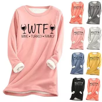 Женский утолщенный флисовый свитер с изображением винной индейки, семейный, на День благодарения, теплый, с круглым вырезом, с принтом «семья» XL