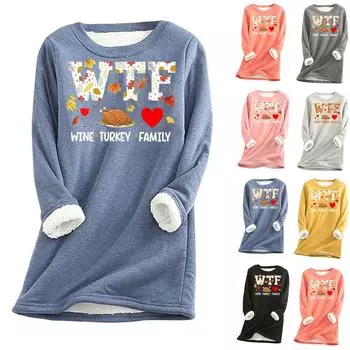 Женский утолщенный флисовый свитер с изображением винной индейки, семейный, на День благодарения, теплый, с круглым вырезом, с принтом «семья» L чёрный