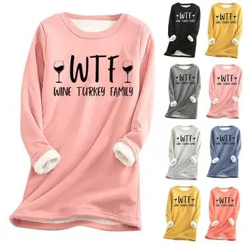 Женский утолщенный флисовый свитер с изображением винной индейки, семейный, на День благодарения, теплый, с круглым вырезом, с принтом «семья» S