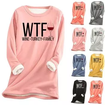 Женский утолщенный флисовый свитер с изображением винной индейки, семейный, на День благодарения, теплый, с круглым вырезом, с принтом «семья» L чёрный