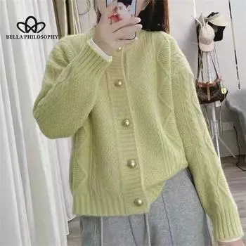 Женский утолщенный однотонный кардиган, повседневный длинный вязаный кардиган, женский свитер, пальто, новые кардиганы, женская одежда one size темно-коричневого