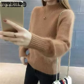 Женский утолщенный свитер осень-зима короткий корейский вариант свободный крой пуловер полувысокий ворот трикотажный базовый свитер женский S грязно-белый