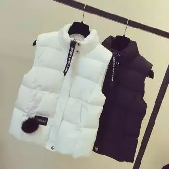 Женский утолщенный жилет на молнии: Модная, свободная, зимняя куртка без рукавов больших размеров M белый