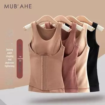 Женский утягивающий жилет из немецкого бархата : Теплая, утягивающая живот, с подкладкой на груди, рубашка на осень/зиму. 2XL хаки