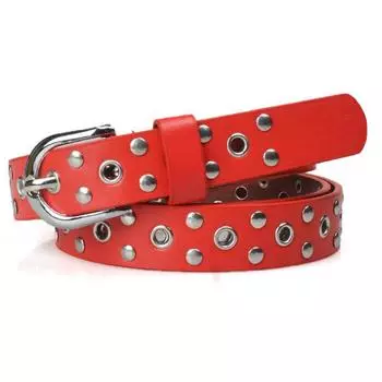 Женский узкий ремень с заклепками Женский ремень в стиле панк Тонкий ремень с пряжкой-иглой Пояс Пояс Повседневный универсальный ремень 110cm красный
