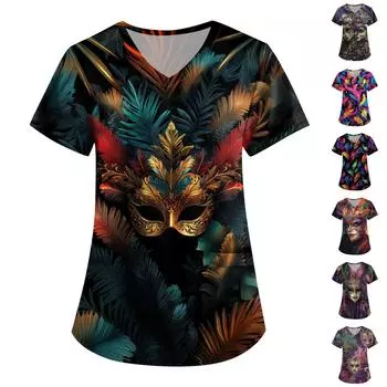 Женский V-образный вырез, модный, повседневный, карнавальный, принтованный топ, топ Dry-nurse L чёрный