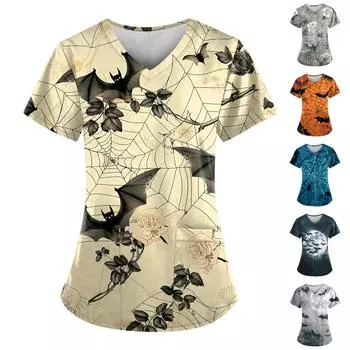 Женский V-образный вырез, модный повседневный топ с принтом на Хэллоуин, топ Dry-nurse XXL