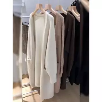 Женский V-образный вырез, свободный длинный свитер, кардиган, куртка, пальто, новый свитер, корейский кардиган, куртка, пальто, верхняя одежда, ТОП C-124 One Size темно серый