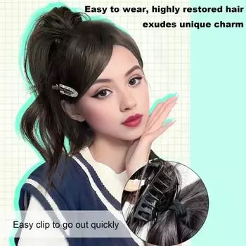 Женский вьющийся хвостик, наращивание шиньон с зажимом для когтей, пушистое натуральное высокотемпературное волокно, высокий хвост, длинный волнистый парик, синтетические волосы темно-коричневого