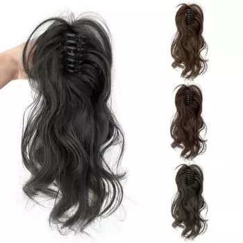 Женский вьющийся хвостик, наращивание волос с зажимом когтей, пушистое натуральное высокотемпературное волокно, грязный высокий хвост, длинный волнистый парик, синтетические волосы черный коричневый